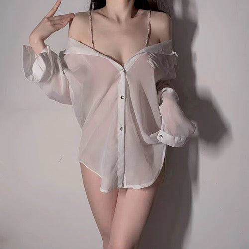 Luna™ Sheer Chiffon Oversized Lingerie Shirt – Soft & Elegant Sleepwear