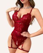 Scarlet Desire™ Lace Teddy Bodysuit with Garter Straps – Luxury Lingerie Set