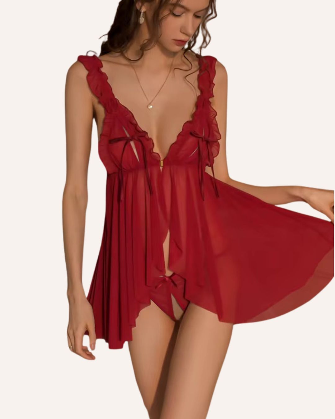 Romantic Red Lace Ruffle Babydoll Lingerie Set Main image