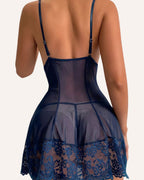 Midnight Elegance Lace Babydoll Lingerie Set | Premium Women's Sleepwear