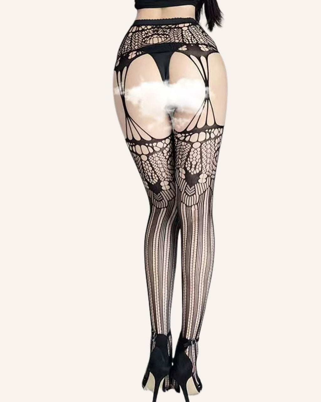 Black Fishnet Bodystocking – High Waist Lace Pantyhose