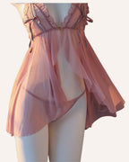 Sheer Lace Babydoll Nightdress Set with G-String