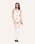 Elegant Lace Garter Bodysuit Lingerie Set with Thigh-High Stockings