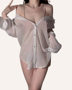 Luna™ Sheer Chiffon Oversized Lingerie Shirt – Soft & Elegant Sleepwear