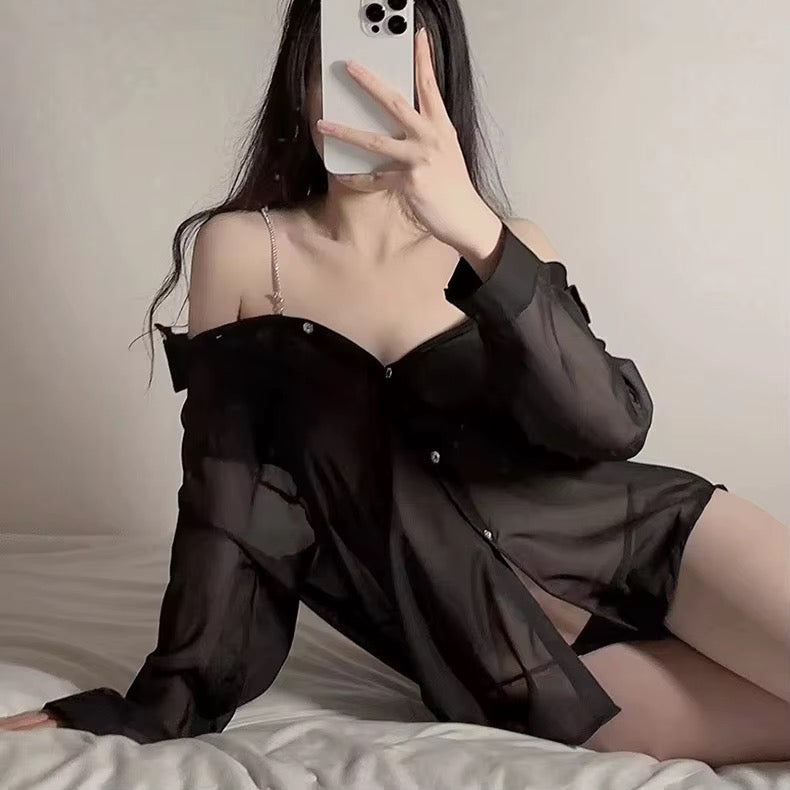 Luna™ Sheer Chiffon Oversized Lingerie Shirt – Soft & Elegant Sleepwear