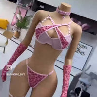 Sweetheart Fantasy™ 5-Piece Heart Print Lingerie Set – Adjustable Lace Mesh Bra & Panty
