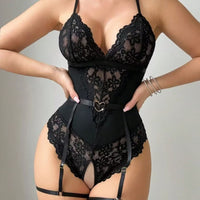 Scarlet Desire™ Lace Teddy Bodysuit with Garter Straps – Luxury Lingerie Set