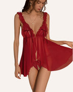 Romantic Red Lace Ruffle Babydoll Lingerie Set - LaceLoom