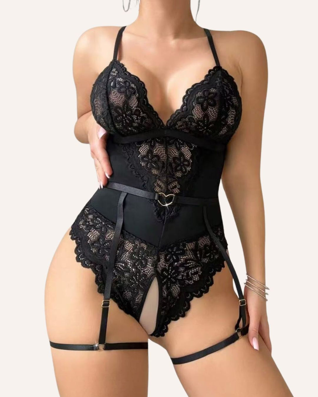 Scarlet Desire Lace Teddy Bodysuit with Garter Straps - Luxury Lingerie Set - LaceLoom